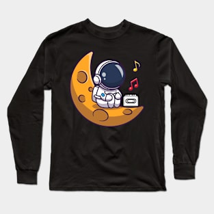 Astronaut Listening To Music In Space Cute Galaxy Spaceman Long Sleeve T-Shirt